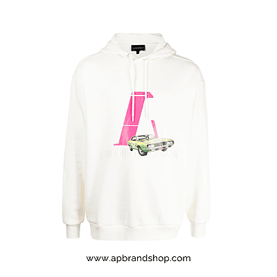 Hoodie Emporio Armani blanca con diseño estampado