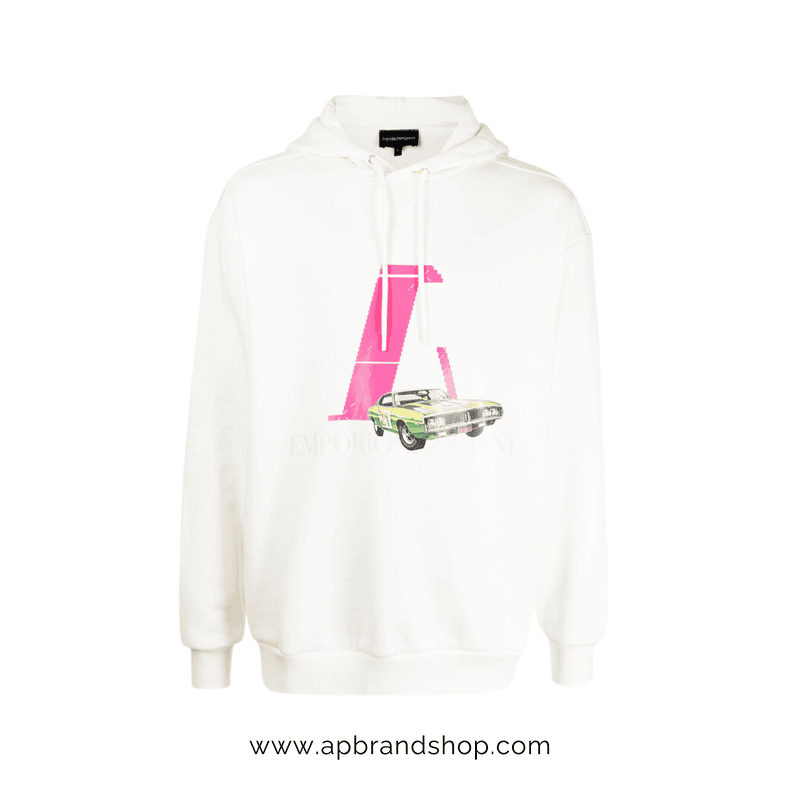 Hoodie Emporio Armani blanca con diseño estampado