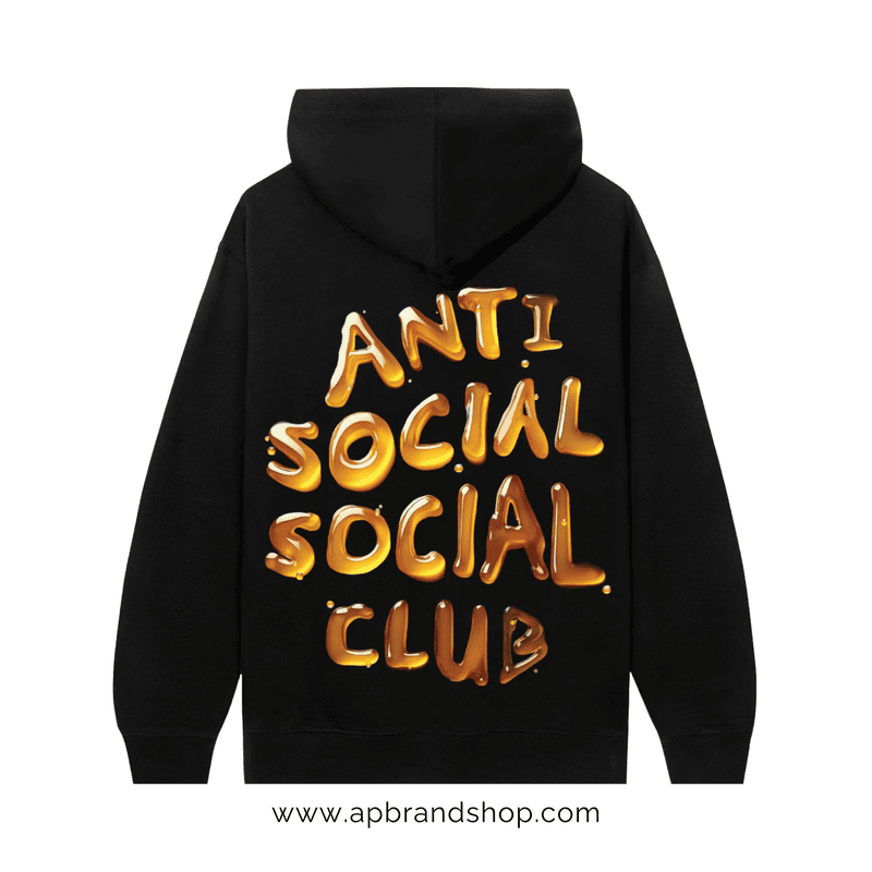 Hoodie Antisocial x SadBoyz negra con letras miel
