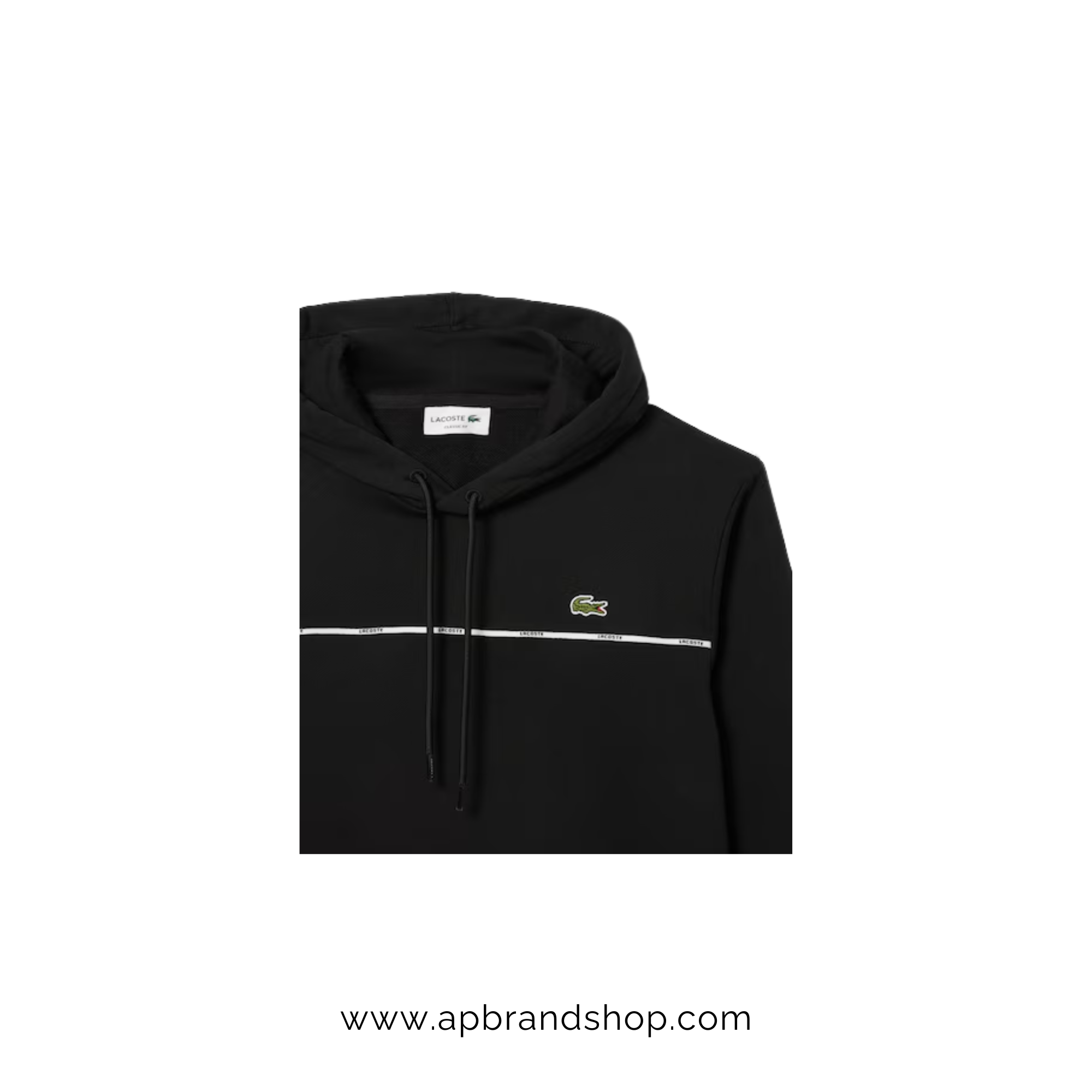 Hoodie Lacoste negra con linea blanca